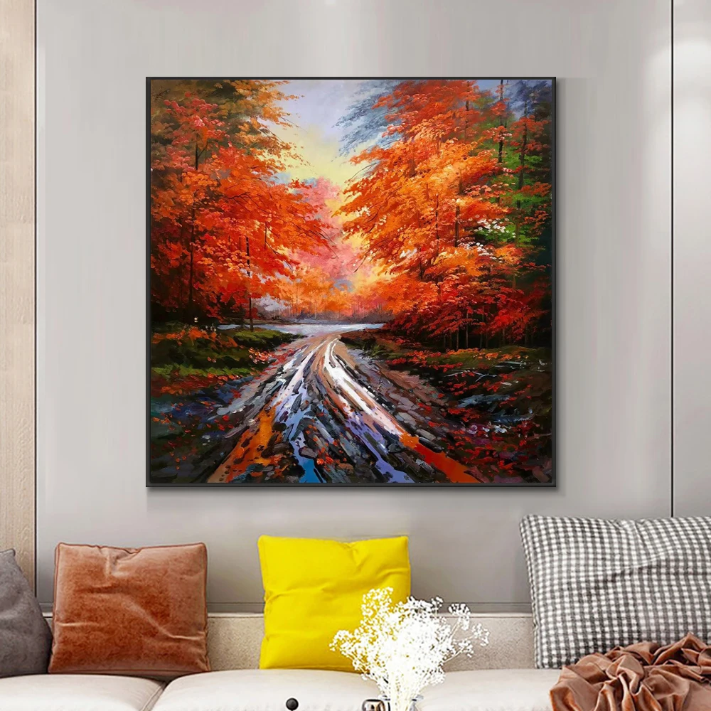 

High-Grade Hand-Painted Oil Paintings Canvas Maple Grove Landscape Decoration Living Room Home Wall Decor Art Frameless Pictures