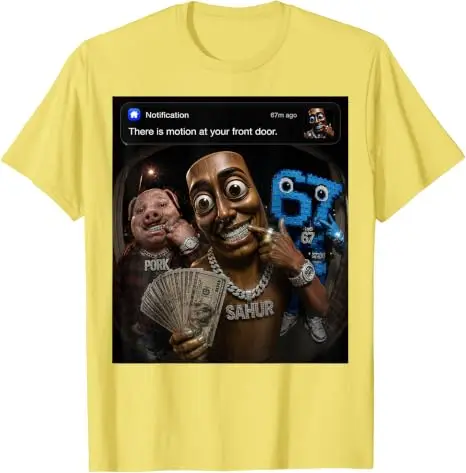 John Pork Tung-Tung-Tung Sahur 67 Meme Lustiges Brainrot T-Shirt „Es gibt Bewegung vor deiner Haustür“ Grafik-Bekleidung Neuartiges Geschenk – Detail 18