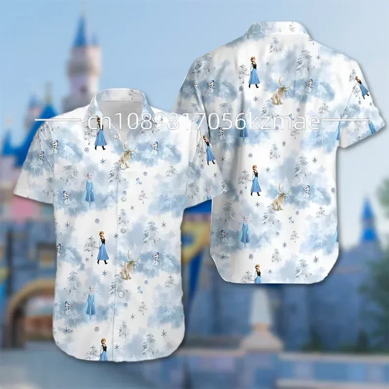 2024 Summer New Disney Princess Beach camicia hawaiana Princess Holiday camicia hawaiana camicia a maniche corte da uomo e da donna