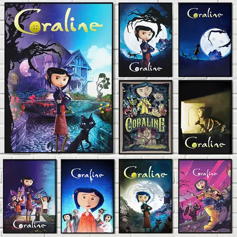 Anime Horror Movie Coraline Canvas Prints Poster Halloween Spooky Witch Black Cat Art Prints Wall Art Home Decor Poster Gifts