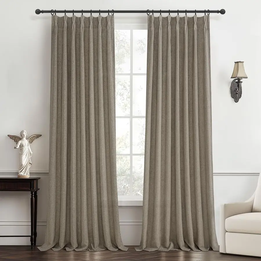 

Linen Pinch Pleated Sheer Curtains 96 Inches Long 2 Panels Set for Living Room Bedroom, Memory Trained Pinch Pleat Dark Flax Boh