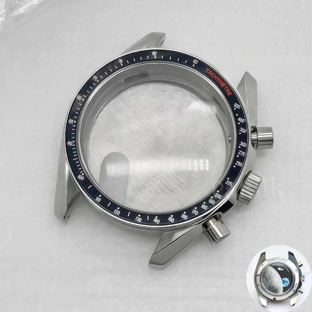 VK63 Case Moon Case 39.7MM Metal Case Moon Pattern Back VK63 Chronograph Case For Speed Master VK63 Case Men's Watch Parts