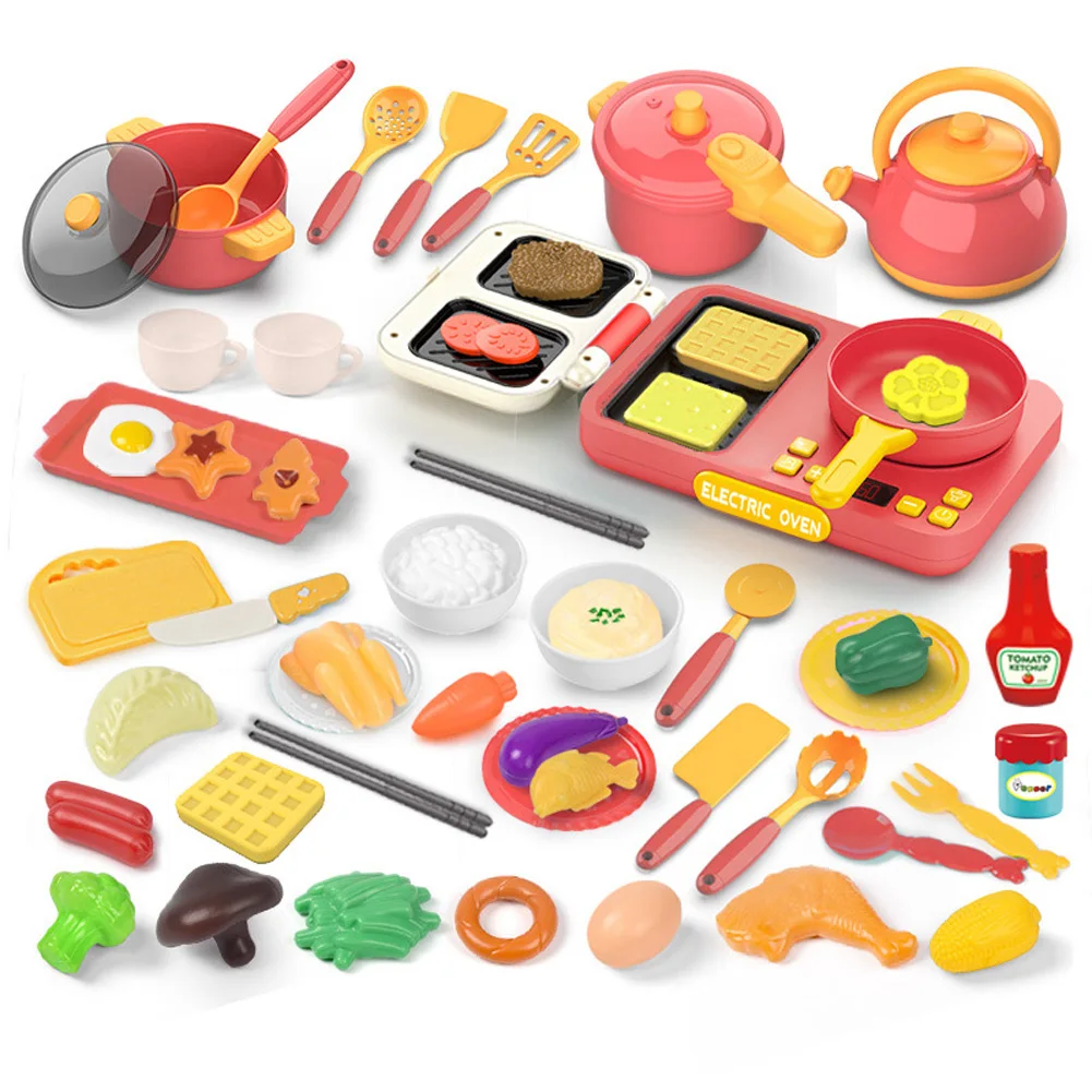 53pcs Play Food Toy Set For Kids Simulation Kitchen Playset With Sound And Light Educational Toys Birthday Gifts For Boys Girls