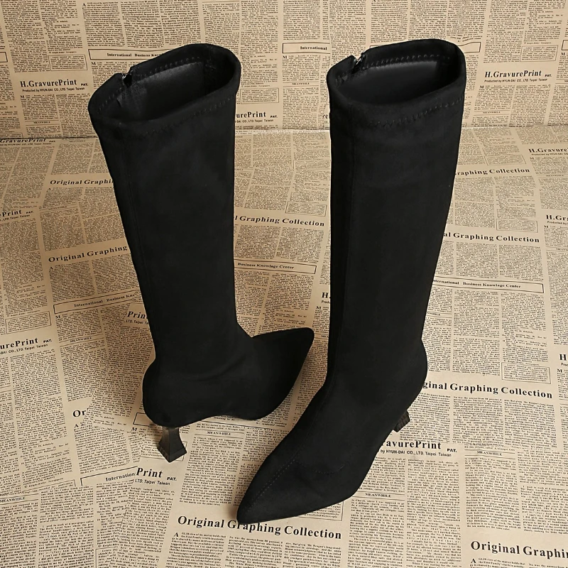 العلامة التجارية الجديدة المرأة عارضة بلون الجلد المدبوغ أحذية عالية، مصمم الخريف نمط عالية الجودة كعب مكتنز منتصف العجل الأحذية أحجام 35-42 #6