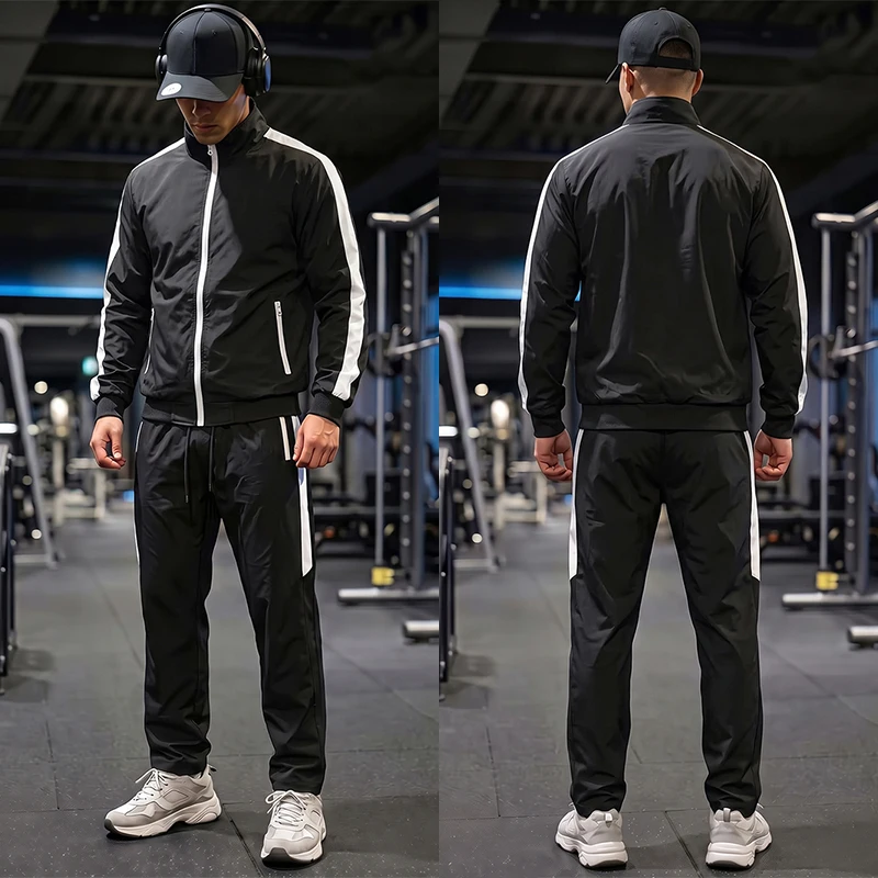 Men's 2 Piece Colorblock Tracksuit Set Athletic Workout Running Sweatsuit Full Zip Track Jacket Coat Tops Jogger Pants Trousers