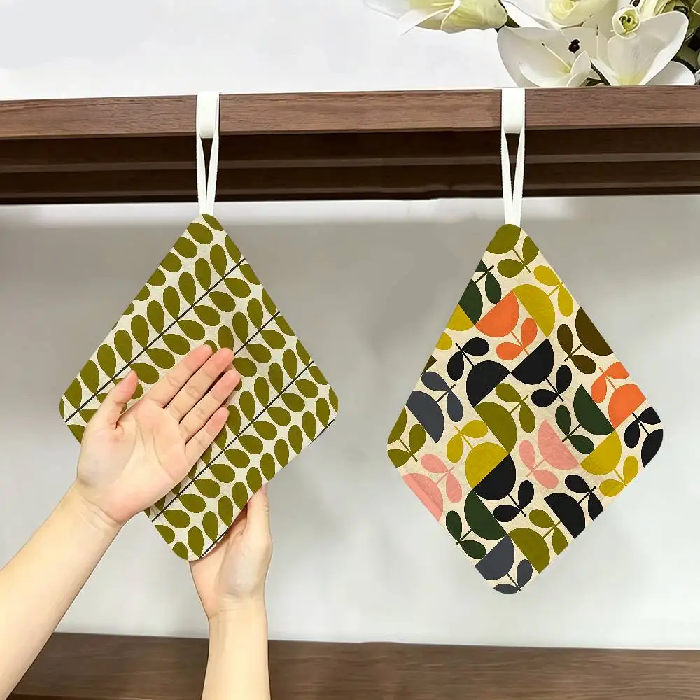 Art O-Orla Kiely Flower Polyester Cotton Hand Wiping Towel, Hanging Towel, Quick Dry for Kitchen Bathroom Daily Supplies