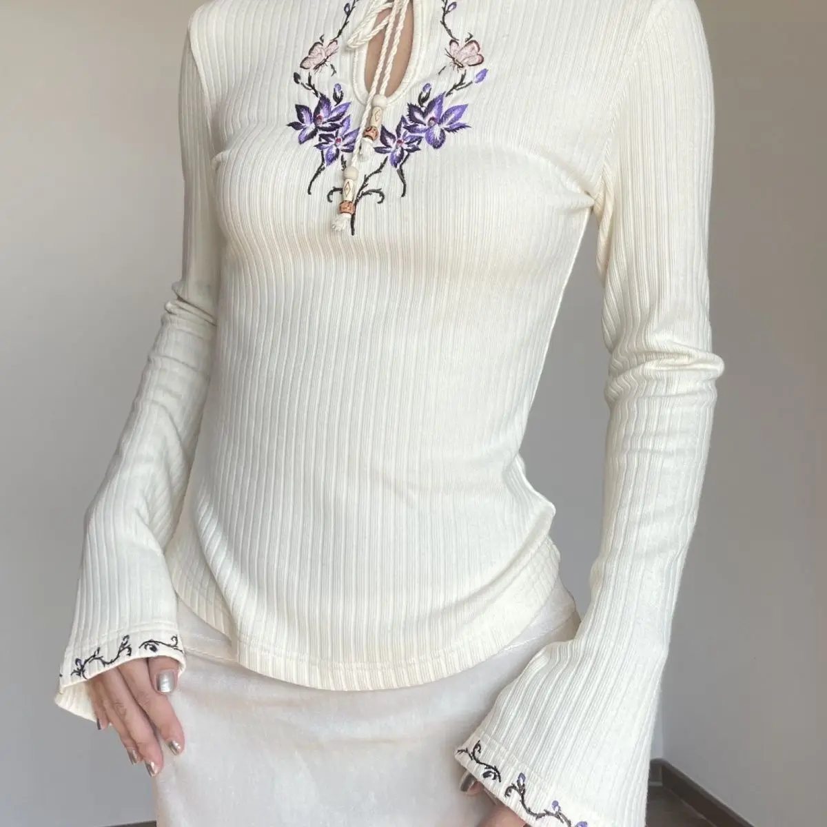 

Gagaok Pull Femme, синий, фиолетовый, свитера Cheongsam с вышивкой подсолнуха, женский осенний пуловер в китайском стиле, осень 2022, темпераментный топ