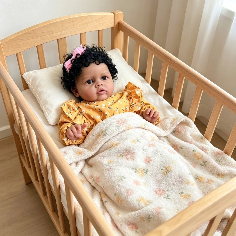 60cm Already Painted Dark Skin Reborn Doll Benjamin with Soft Cloth Body Rooted Black Curly Hair Big Baby Toy