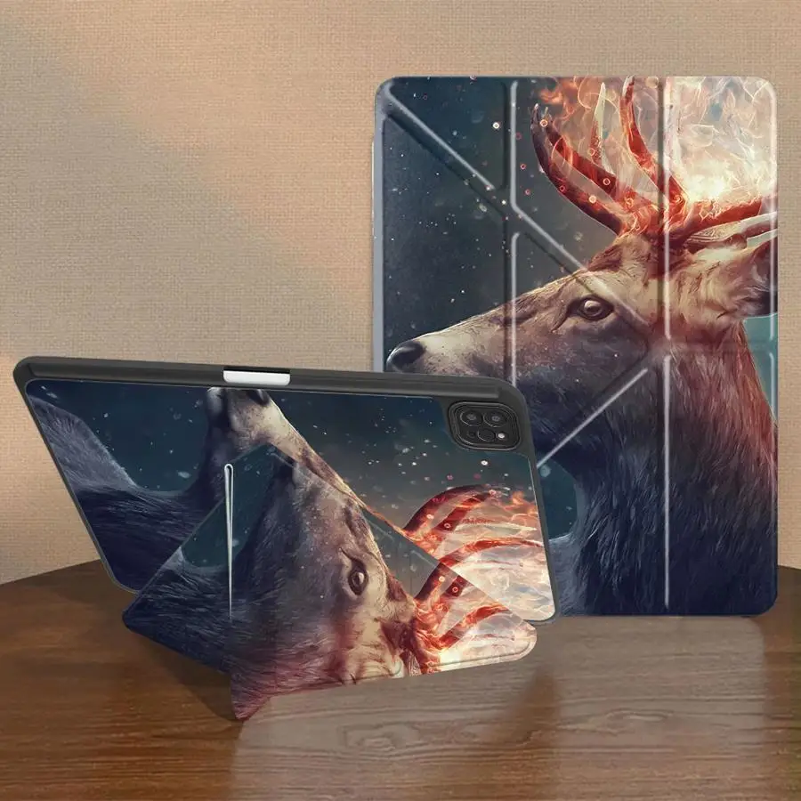 Holder Cover Tablet Case For iPad Air 4 5 M3 M2 M4 11inch Pro 11th 10th 9th 8th 7th 12.9inch Mini 6 7 Pro 2025 Fire Deer Pattern