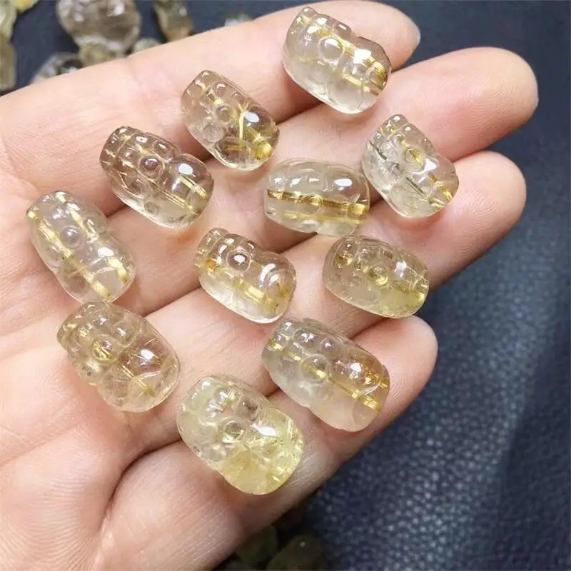 

5pcs Natural Rutilated Quartz Pixiu Crystal Healing Stone Craft Figurine Mini Carvings Home Room Decor Gift 10-14mm