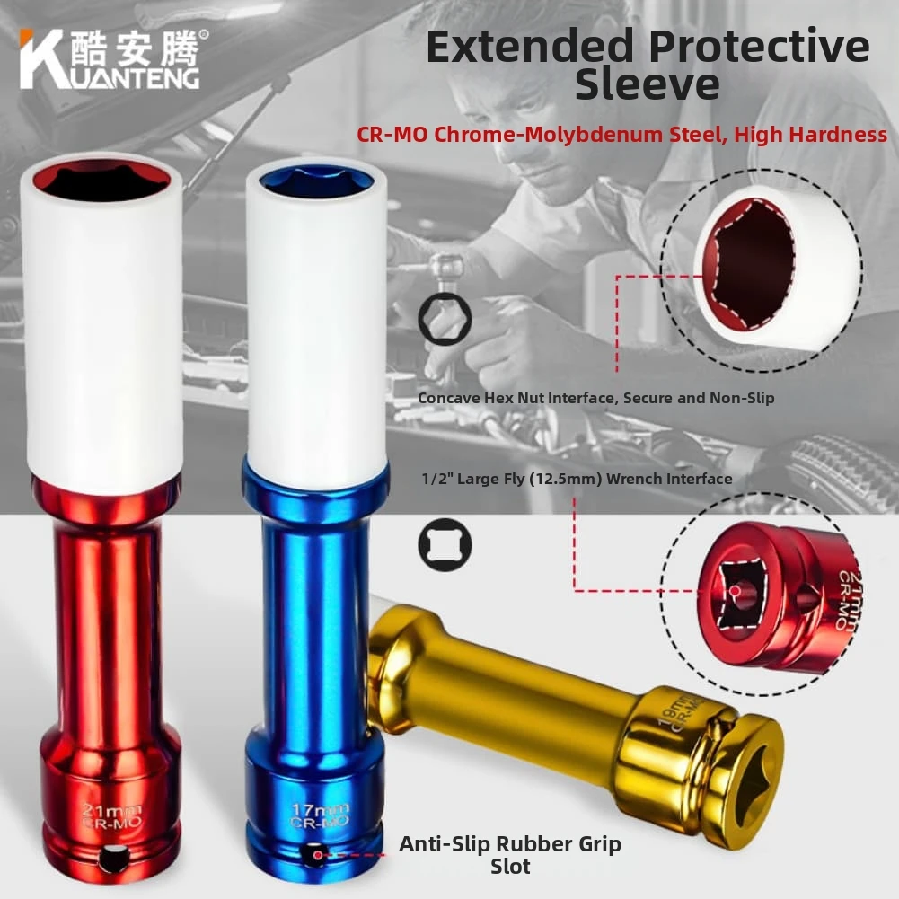 3-Piece Lug Nut Socket Set with 1/2 Drive Thin-Wall Construction and Wear Resistant Size Markings for Automotive Use