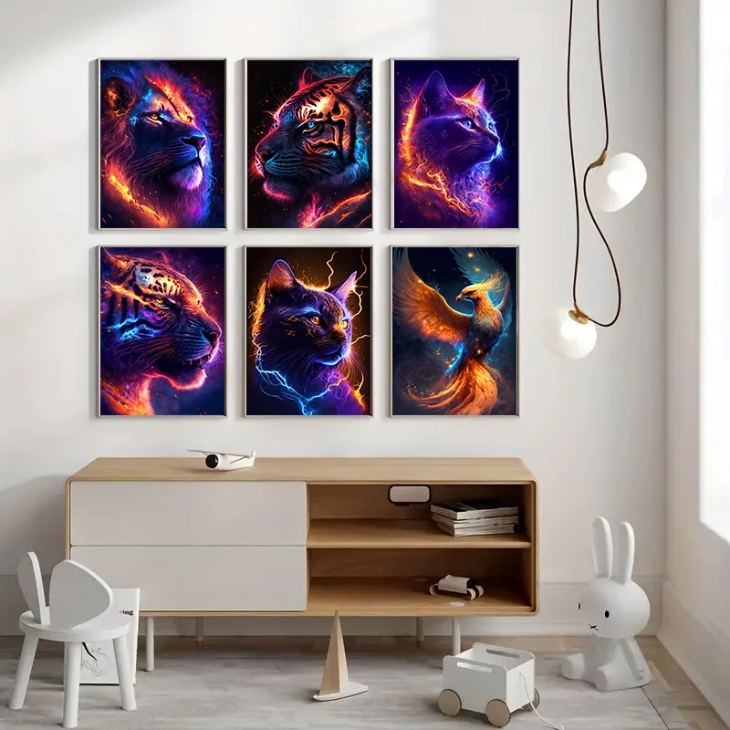 Colorful Wildlife Cat Tiger Lion Phoenix Canvas Painting Charming  Animals Posters Living Room Wall Art Pictures for Home Decor