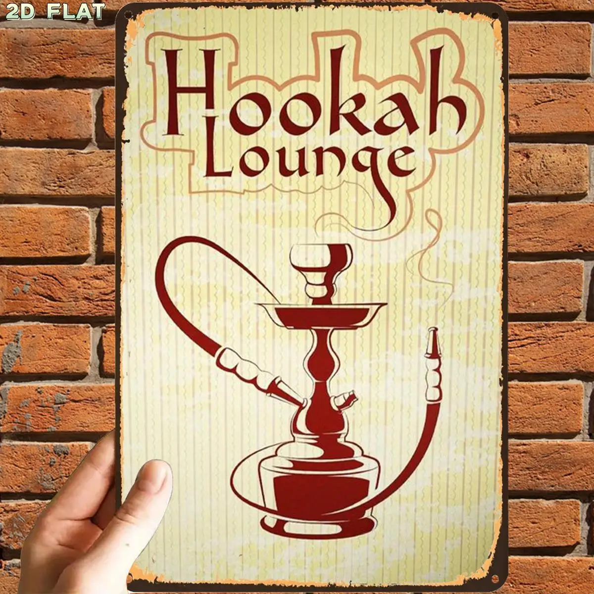 2D Flat,1pc,Retro VintageHookah Lounge Vintage SignMetal Tin Sign, Pre-Drilled Holes, Suitable for Indoor, Garden,Outdoor