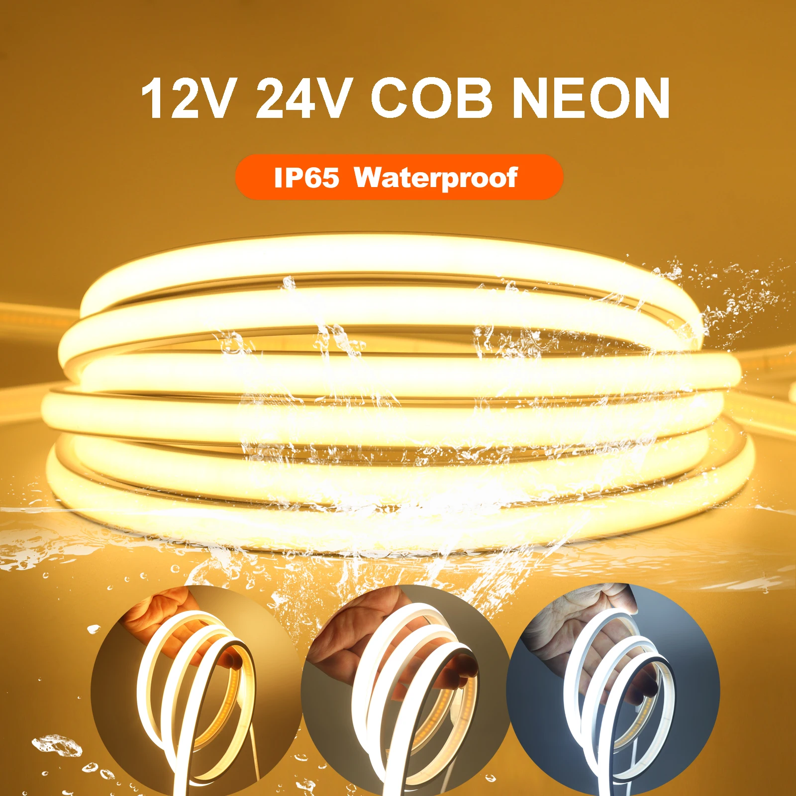 

DC 12V 24V COB Neon Strip Light Waterproof for Kitchen Room Garden High Brightness 320Leds/M Flexible Ribbon 3000K 4000K 6000K