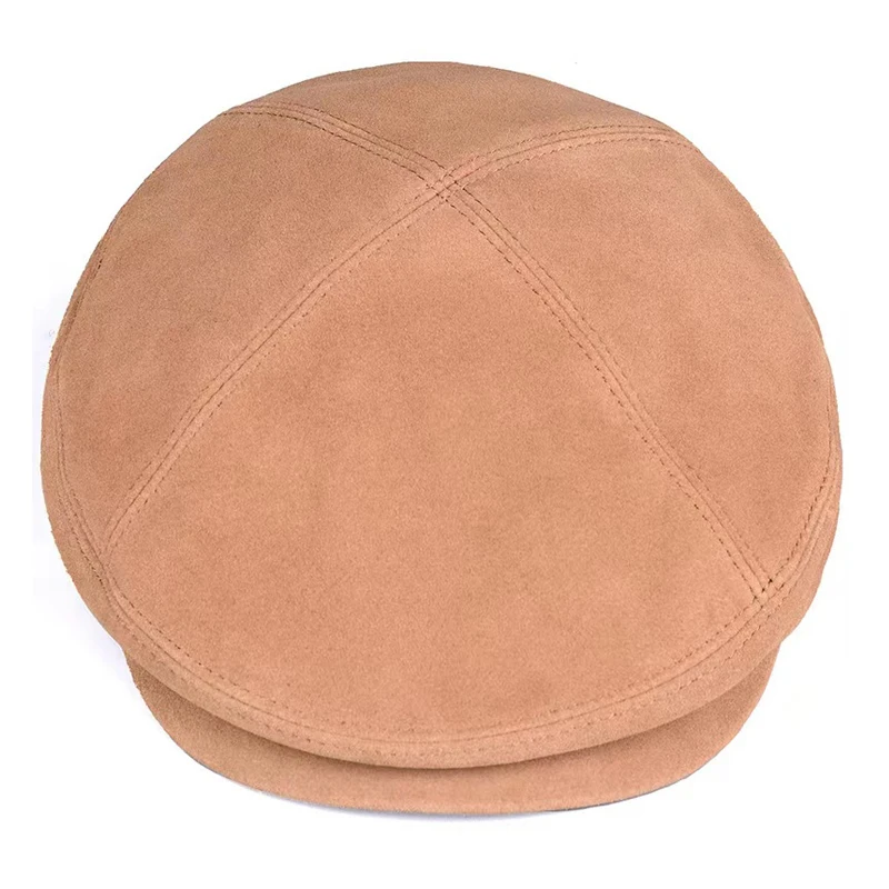 Suede Beret Caps For Men Novelty Spring Short Brim Genuine Leather Soft Gatsby Hat Male Yellow Coffee Diamond Boina Hombre