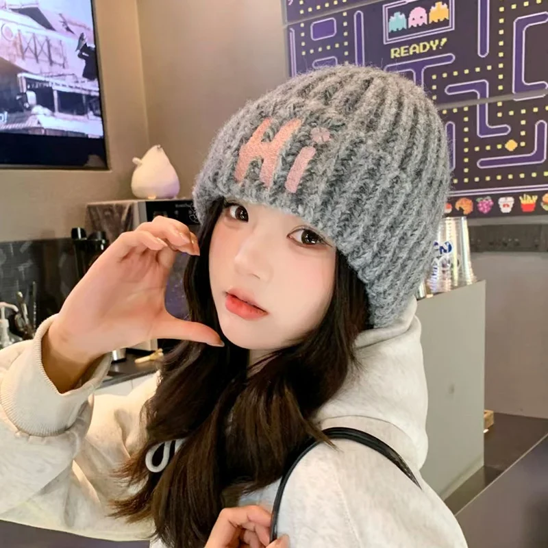 Unisex Autumn Winter Letter Knitted Hats Women Outdoor Coldproof Woolen Caps Hundred Take Thicking Warm Ear Protection Beanies