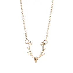 Vintage Little Antler Deer Head Elk Charms Pendant Necklace For Women Clavicle Chain New Fashion Party Jewelry