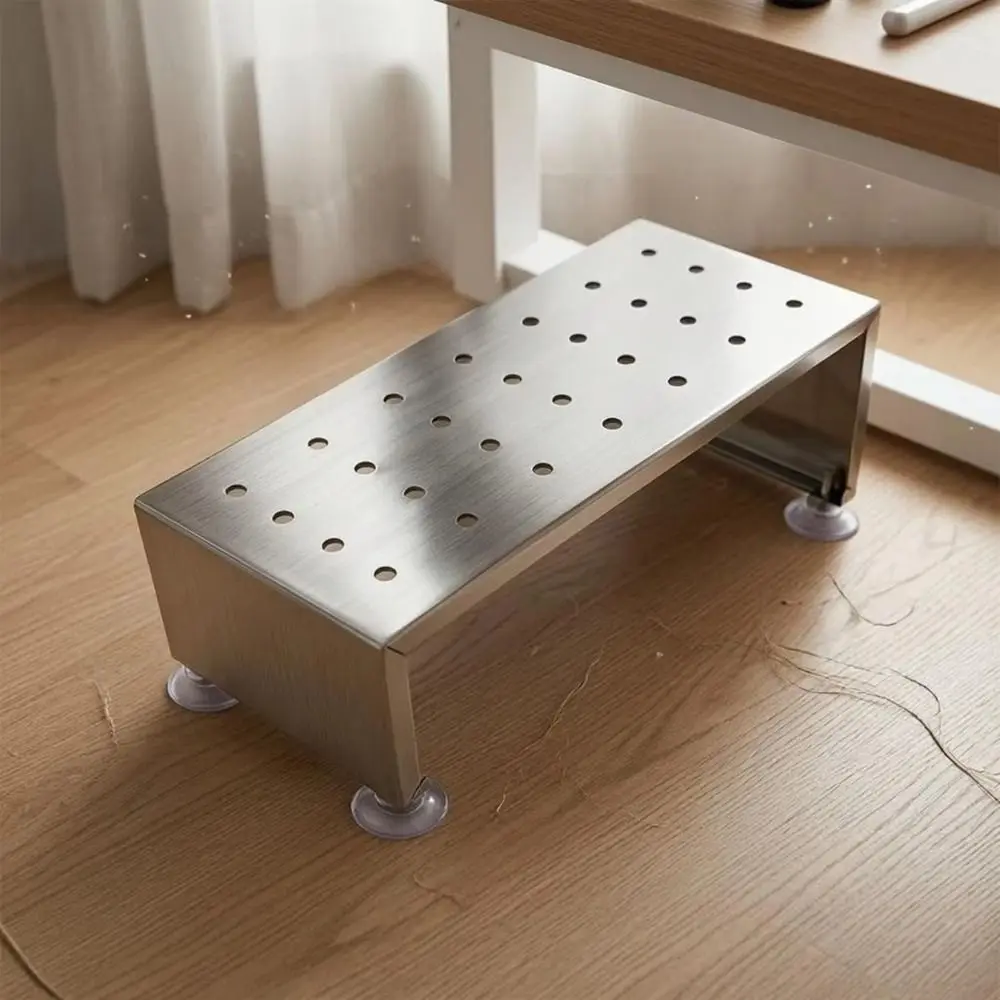 Brushed Finish Sewing Machine Foot Stool Polished Stainless Steel Height Adjustable Foot Rest Holder Non Slip Ergonomic Design