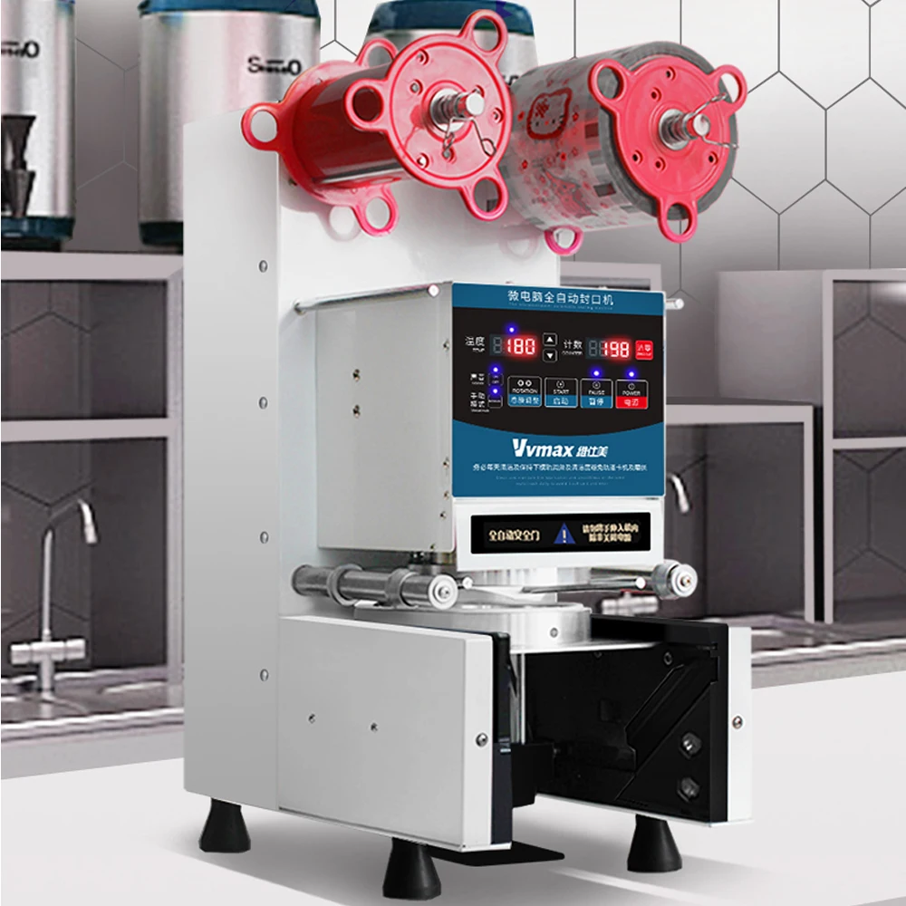Full Automatic Cup Sealing Machine Plastic Sealer Paper Cup Milk Tea Food Seaer Electric Bubble Tea Film English Version