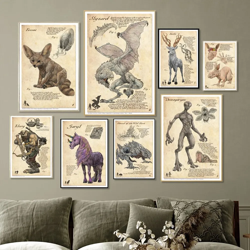 The Witcher VintageInspired Slyzard  Wild Hunt Hound Canvas Art Print for Home Decor