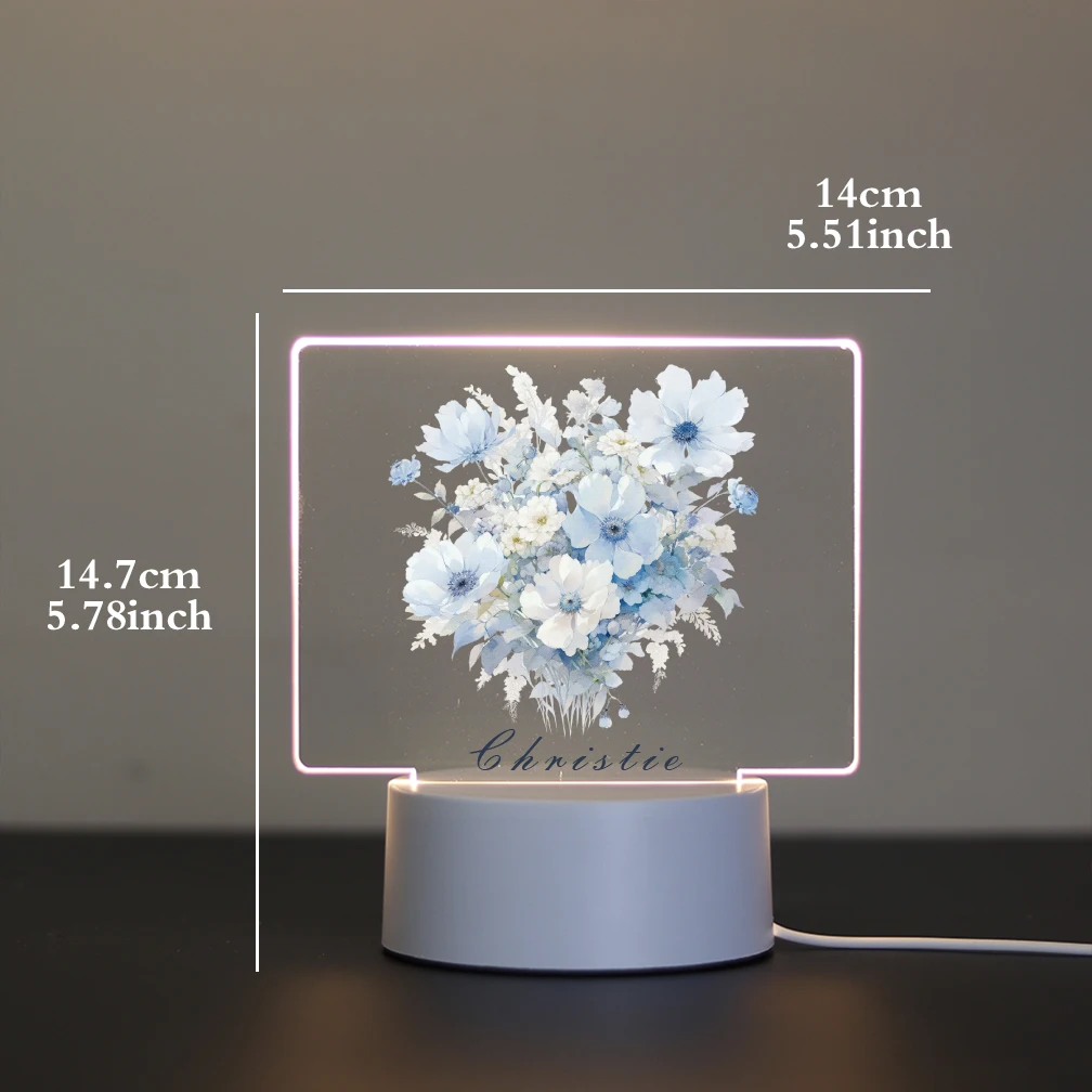 1 personalized night light blue flower 3D Visual Design for Home Bedroom Home Christmas New Year Birthday Gift
