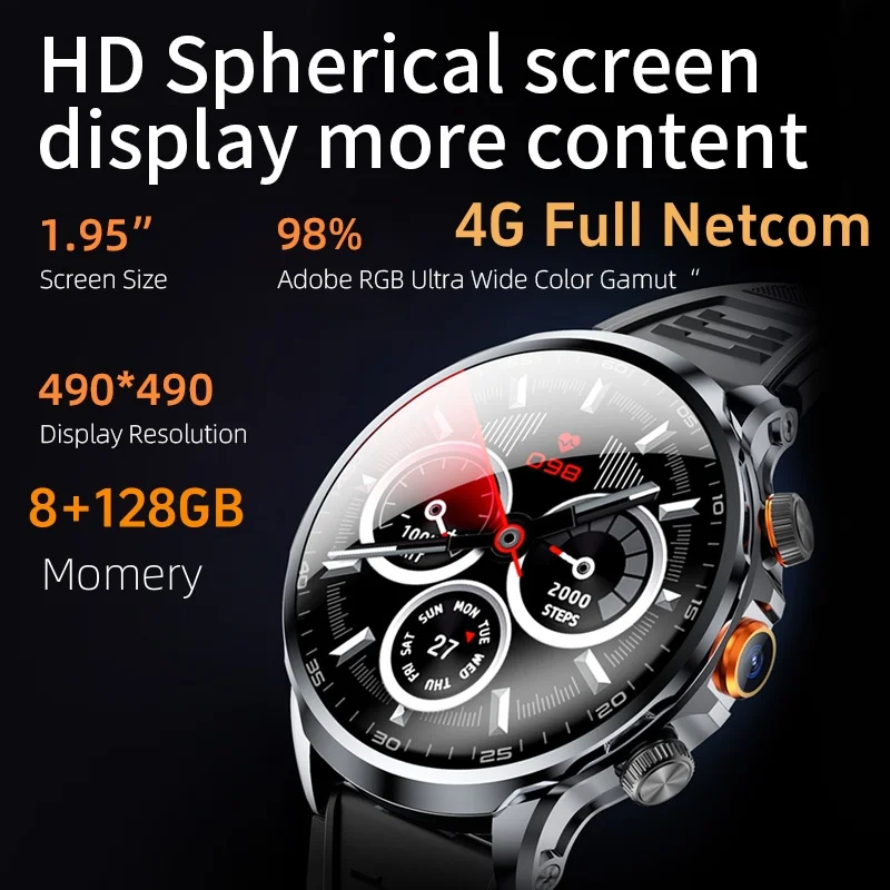 4G Full Network 5G Smart Watch 1.95 inch IPS 490*490 Screen With 500W Camera GPS WIFI 128GB ROM Smartwatch With 1100Mah Battery