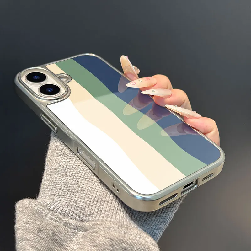 Funda de teléfono anticaída de TPU epoxi con borde plateado con patrones de ondas multicolores para iPhone XR/11/12/13/14/15/16/17 Pro Max
