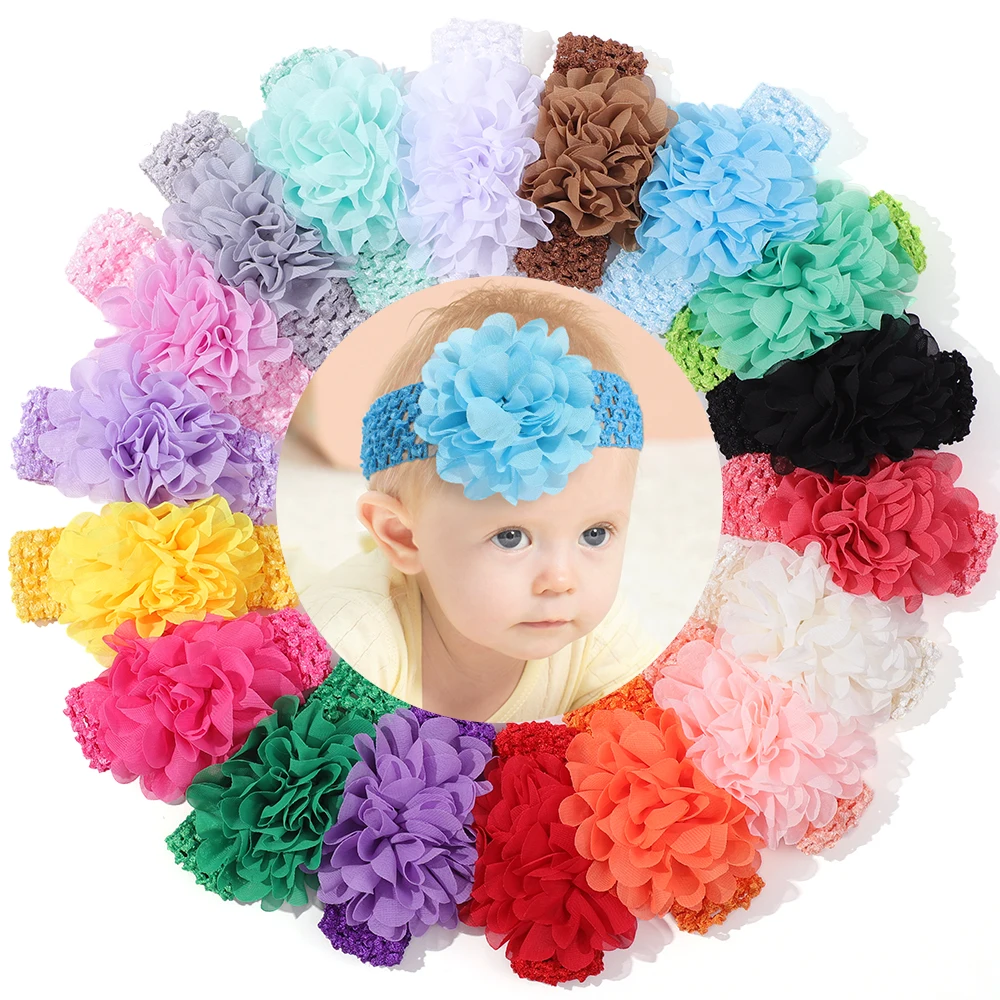 

9pcs/set 5.5'' Baby Girls Big Flower Floral Chiffon Headbands Hair Accessories Lovely Headwrap Knitted Hairband Newborns Infants