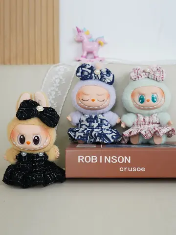 Para 15/17cm labubus mini idol boneca conjunto de roupas de luxo arco bandana vestido roupa labubu 3.0 boneca menina roupas brinquedos acessórios