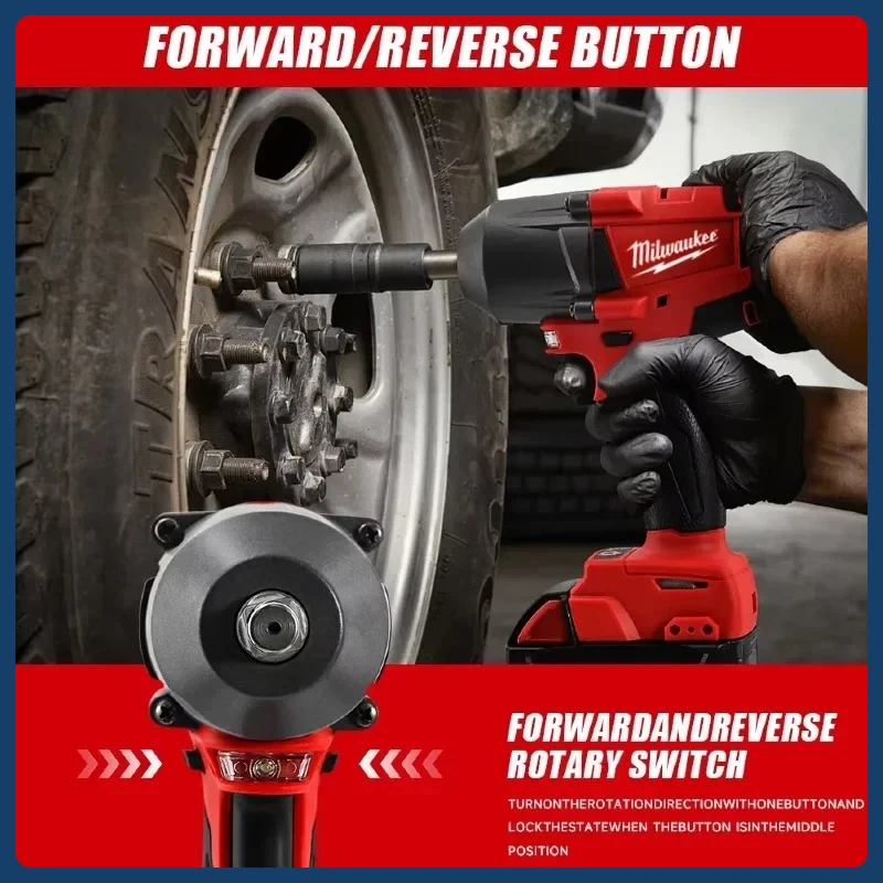 ประแจไฟฟ้าไร้สาย Milwaukee 1300NM แรงบิดสูง ประแจกระแทกไร้แปรงถ่าน สำหรับซ่อมรถยนต์ รถบรรทุก เครื่องมือไฟฟ้า ใช้กับแบตเตอรี่ 18V