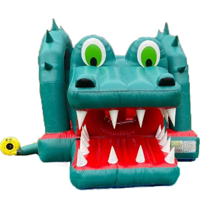 

Inflatable Crocodile Play Castle Bounce House with Slide Ideal for Backyard Fun and Entertainment
