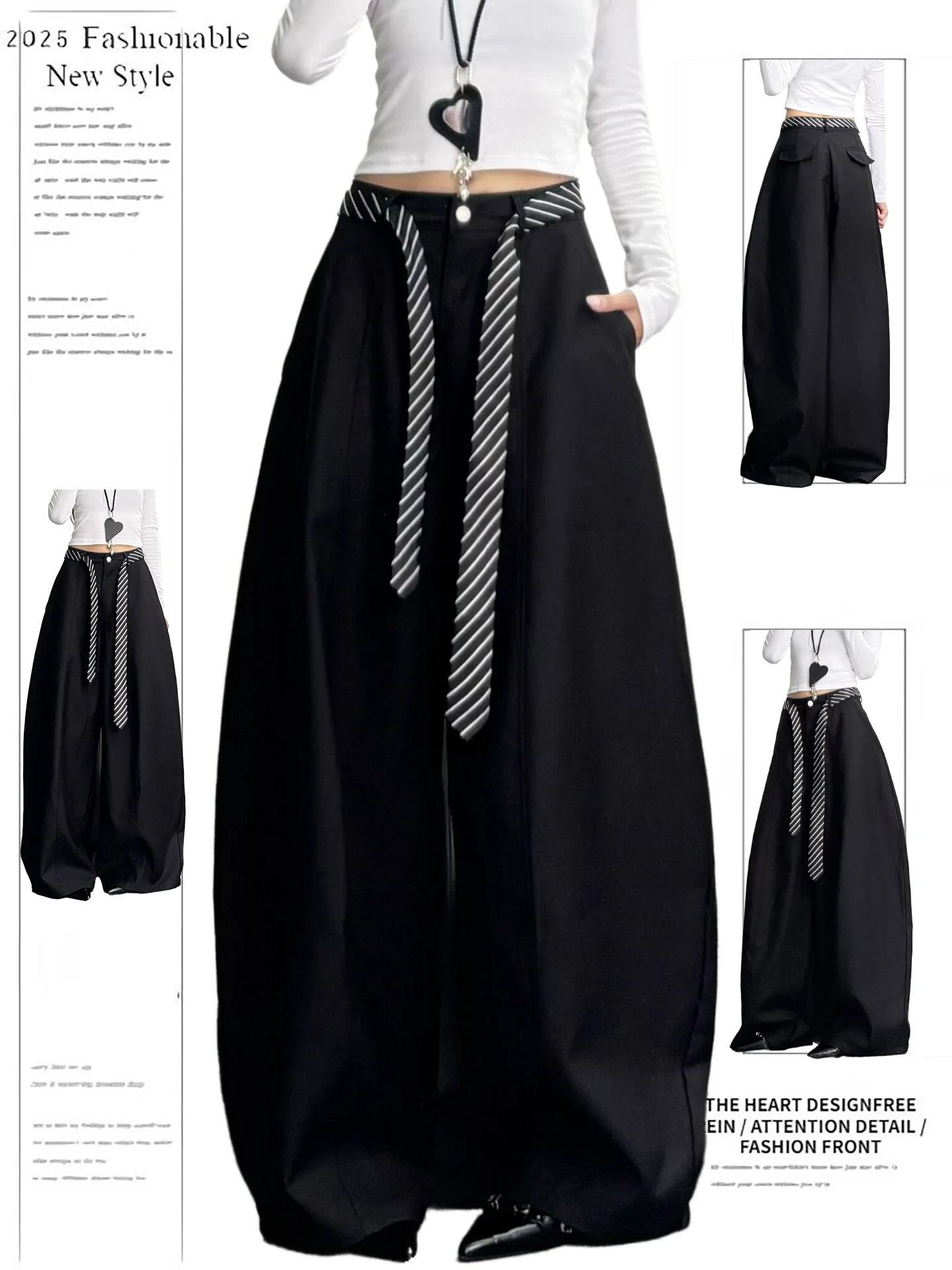 

Американские свободные широкие брюки для женщин с высокой талией и поясом, повседневные, осенне-зимние, Cleanfit Knife Pants