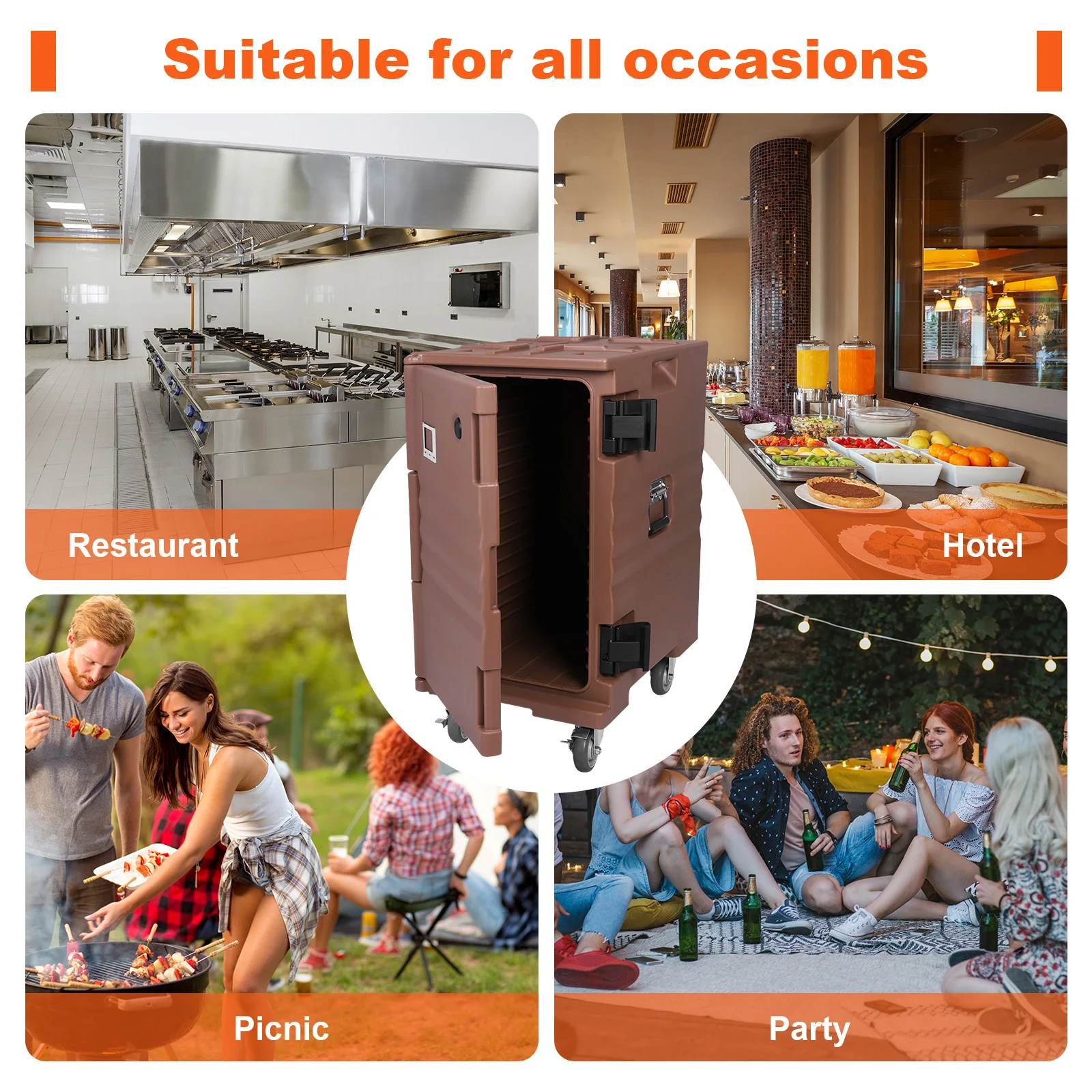

118QT Insulated Food Pan Carrier Hot Box Food Warmer with Wheels W/Handles for Catering Restaurant Canteen Family Party