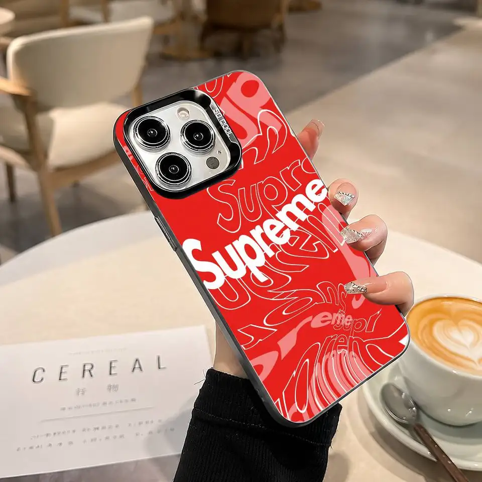 Funda de marca clásica S-Supremes, regalo para iPhone 17,16,15,14,13,12,11 Plus, Pro Max, XS, cubierta plateada y negra 5