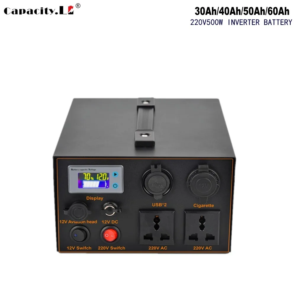 12 В 60 ач Lifepo4 аккумуляторная батарея 40 Ач 50 Ач инверторная батарея AC220 в 350 Вт литиевая солнечная батарея для наружного хранения энергии в кем...