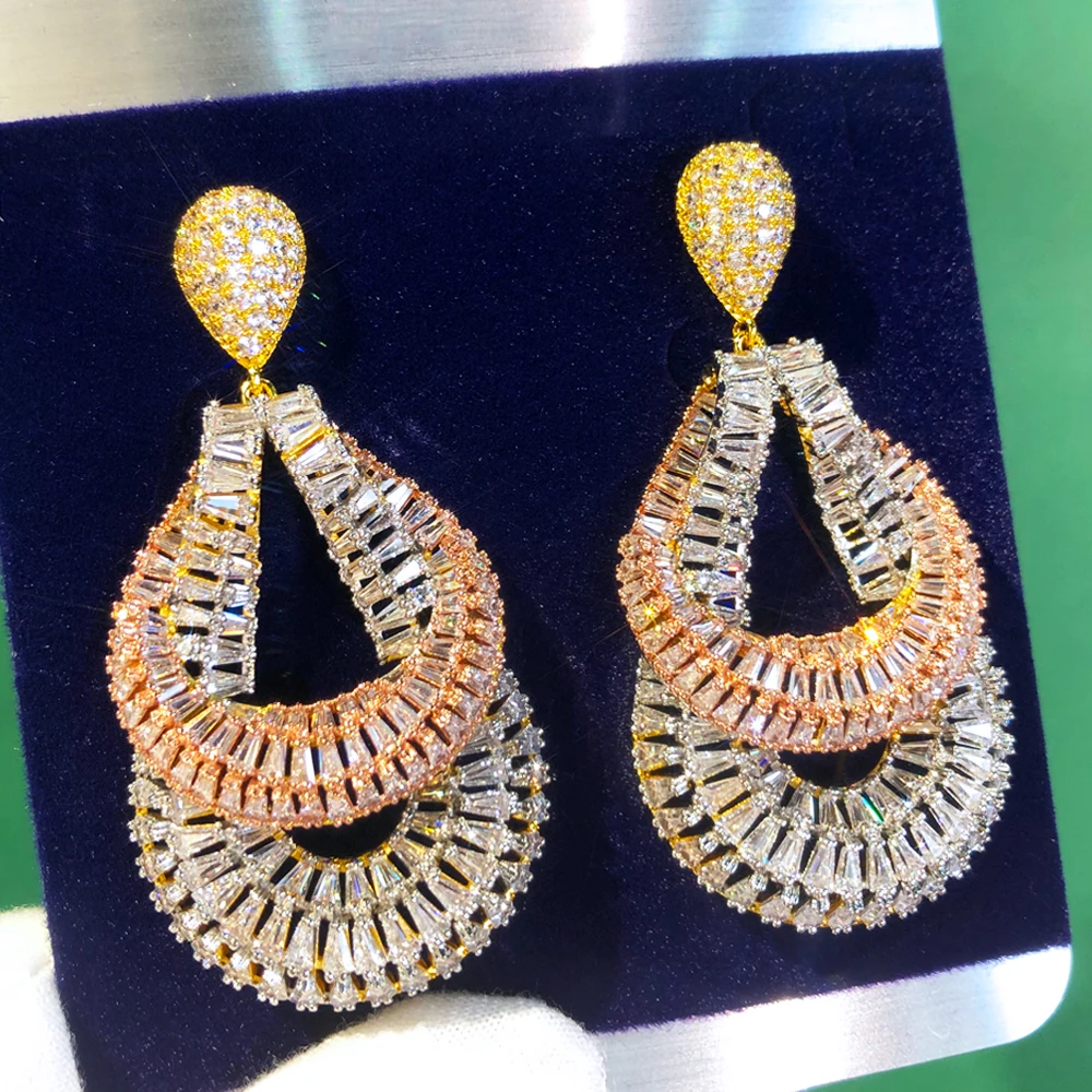 GODKI New Trendy Tricolor Crossover Earrings For Women Wedding Party Indian Dubai Bridal Jewelry boucle d'oreille femme Gift