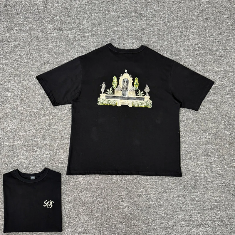 New European Garden Statue Graphic Derschutze T-Shirt Black Oversized Front Back Print Streetwear Tee