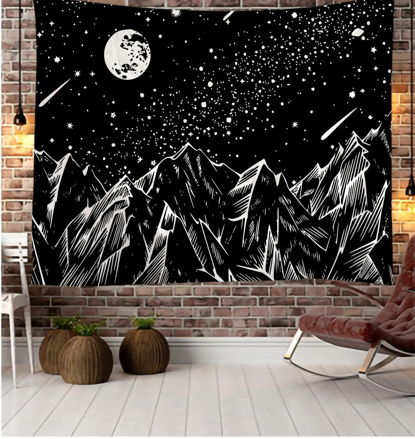 Line mountain moon star Indian Mandala Tapestry Wall Hanging Bohemian Gypsy Psychedelic Tapiz Witchcraft