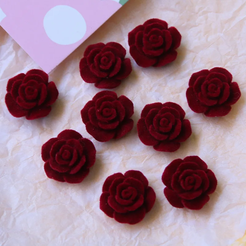 

DIY Jewelry Findings Wool Velvet Resin Rose Flower Cabochons Beading Material 50pcs 23*23mm Flatback Floral Cameo Patch Stickers