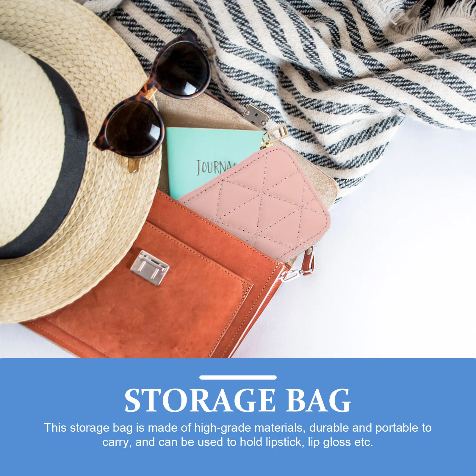 

Compact Makeup Storage Bag with Mirror Portable Lipstick Pouch for Travel Outdoor High-Grade Material Smooth Zipper