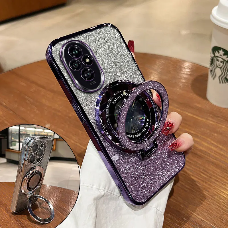 HONOR200 Case With Ring Magnetic Bracket,Luxury Glitter Cover For HONOR 200 LITE MATE 60 PRO NOVA 11I 12 SE Case Luxury Holder