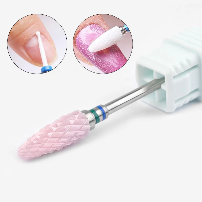 Nail Pink Ceramic Tungsten Steel Drill Bits Electric Cuticle Clean Rotary For Manicure Pedicure Grinding Head Sander Polishing