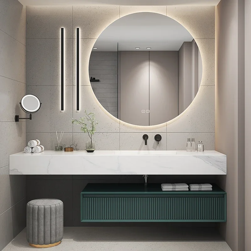 XinHang Slate Bathroom Furniture Integrated Basin Wintabinet Combination Washbasin Washing Solid Wood Cabinet Smart Light Luxury