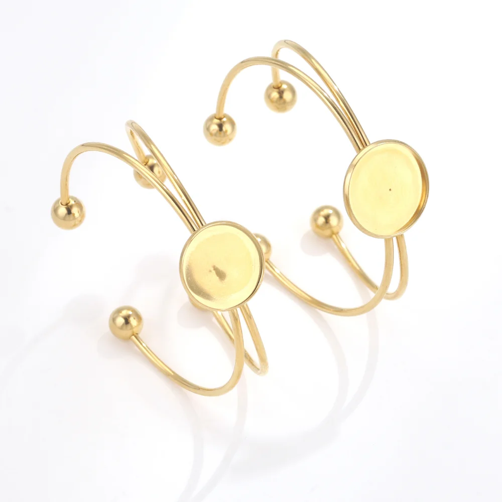 Regulowana bransoletka ze stali nierdzewnej Bangle Round Blank Base Fit 20mm Cabochon Cameo Bases Trays Bezel Setting DIY Jewelry Making — zdjęcie 5