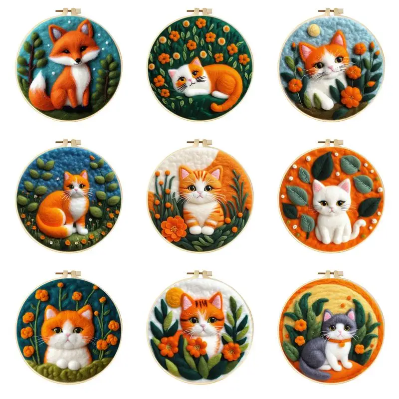 

White Cat Felt Starter Kits For Adults Diy Wool Felting Painting Beginners Kit Embroidery Frame Wool Needlework Crafts