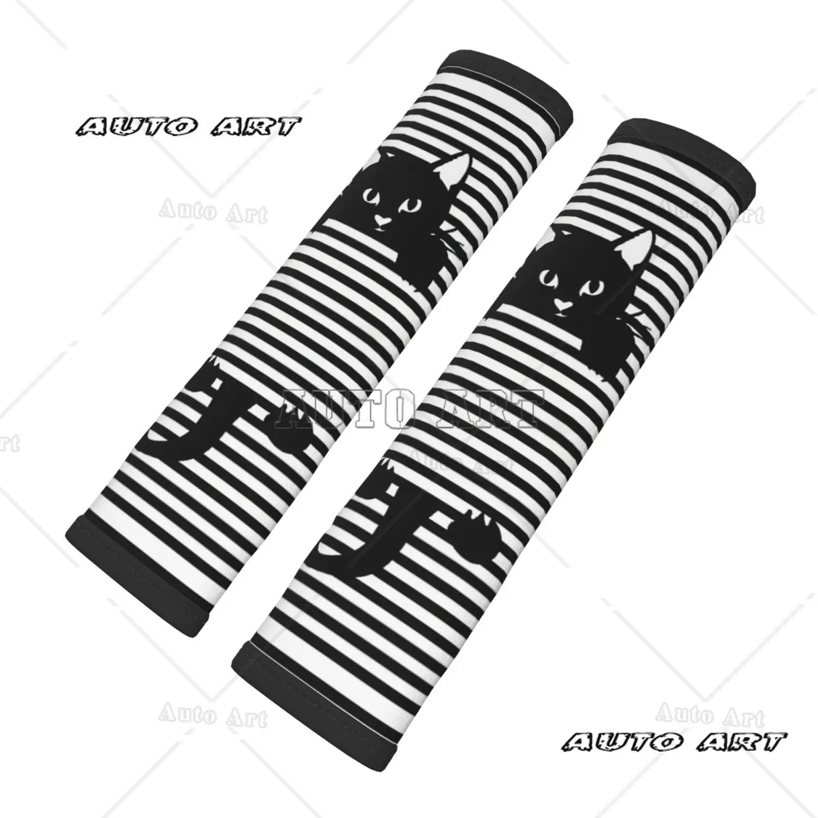 

2piece Cute Black Cat White Striped Car Seat Belt Cushion Shoulder Protection Comfortable Seat Belt Shoulder Strap Luggage Strap