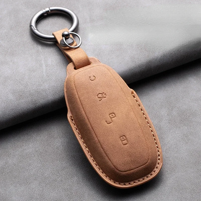 

Leather Car Key Case Cover for BYD DENZA D9 2022 for Denza D9 DM-i 2022 2023 Auto Key Fob Shell Car Styling Keychain Accessory