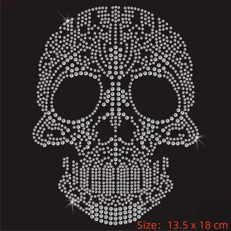 

2pc/lot Skull Rhinestone Applique Iron-On Patches Hot Fix Rhinestone Transfer for Shirts Fashion Accessories