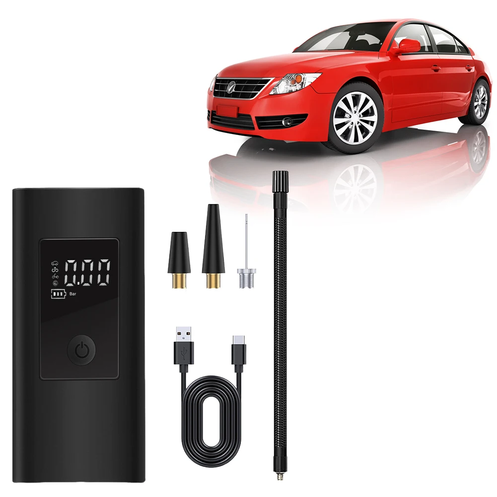 Electric Tire Inflator 3000mAh Battery Car Wireless Air Compressor LCD Display Rechargeable Fits Car Motorcycle Bicycle and Ball