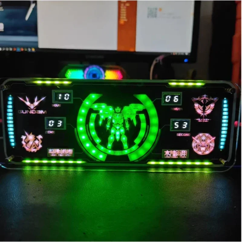 Gundam Theme Clock RGB LED Art Sense Technology Game Atmosphere Room Desktop Decoration Cyberpunk
